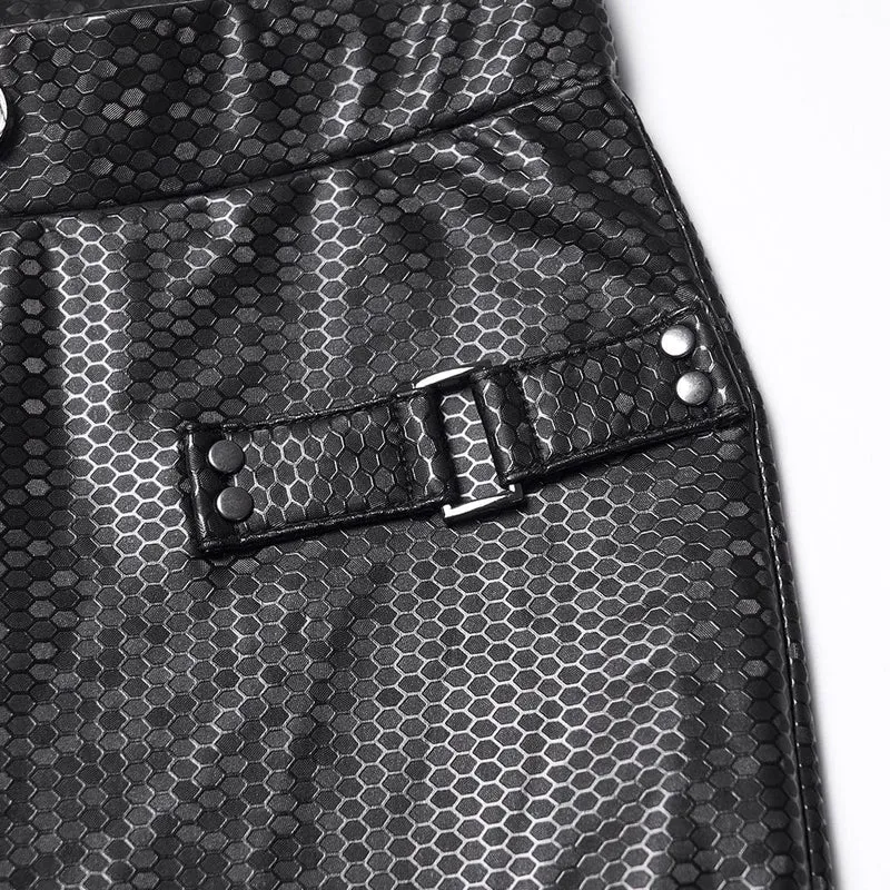 Damen Punk Honeycomb Riemchen-Leggings aus Kunstleder