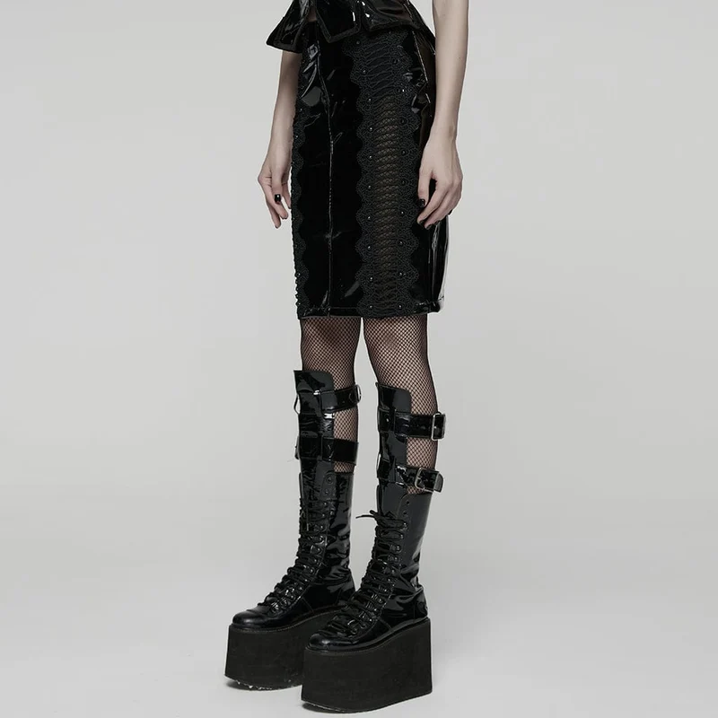 Gothic-Rock aus Kunstleder mit Spitzenspleiß für Damen