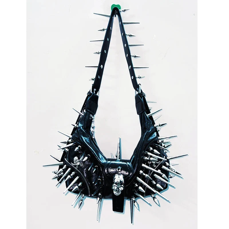 Leather skull applique rivet crossbody bag