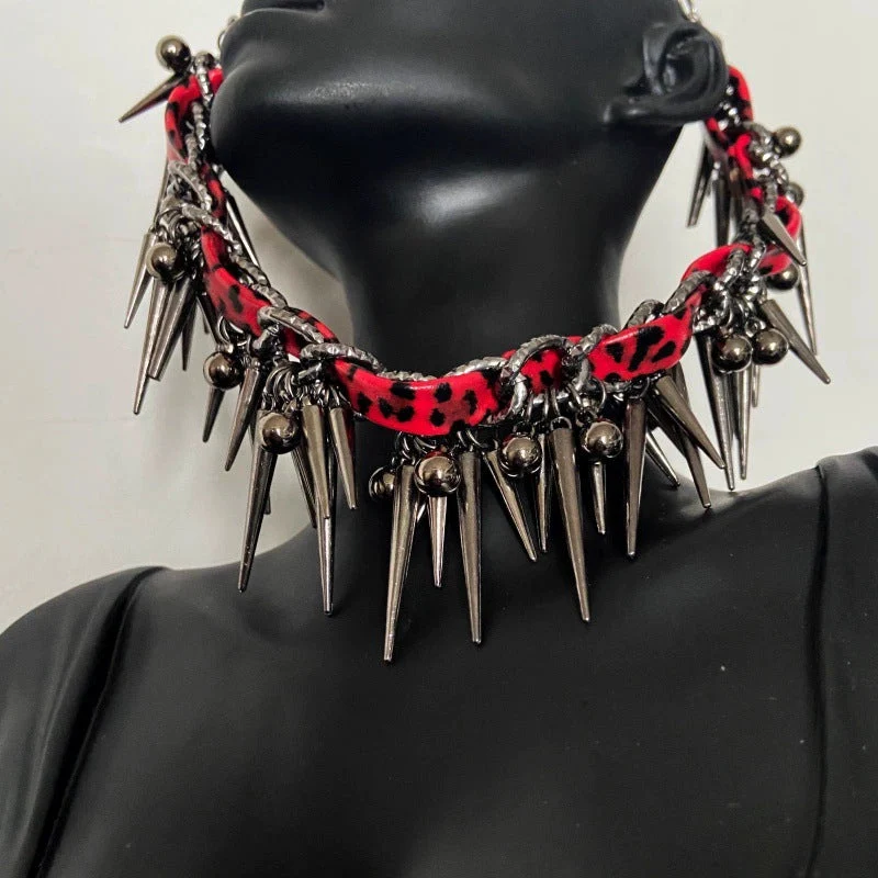 Leopard print rivet pendant necklace