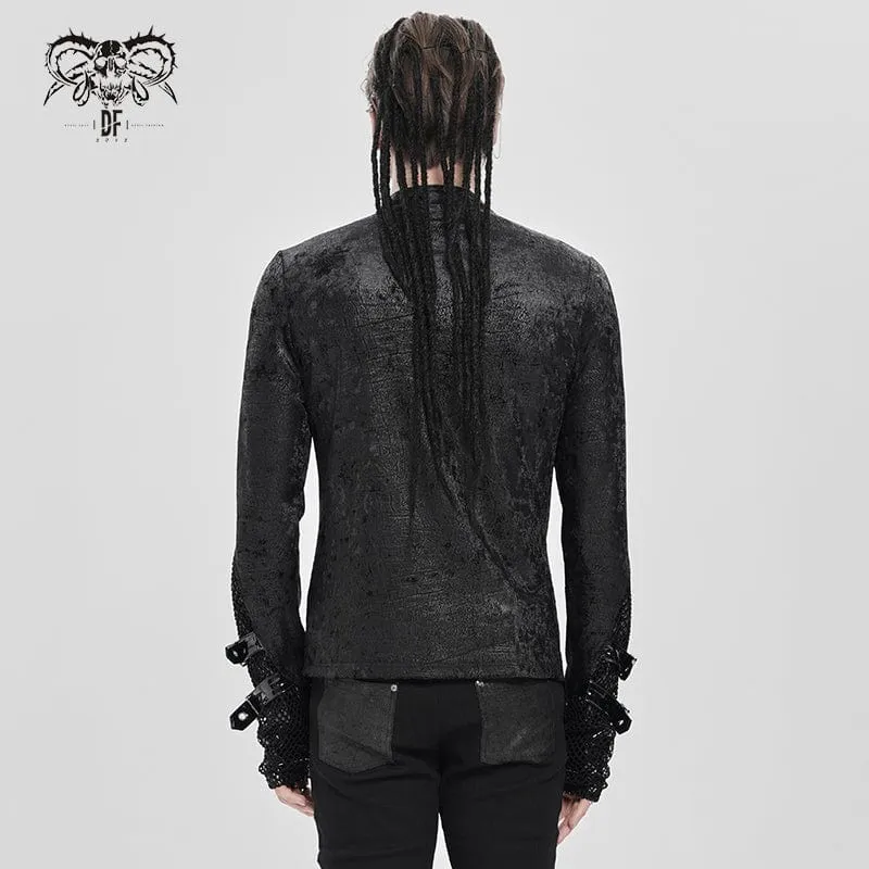 Herren Punk Mesh Splice Schnürhemd mit Kette