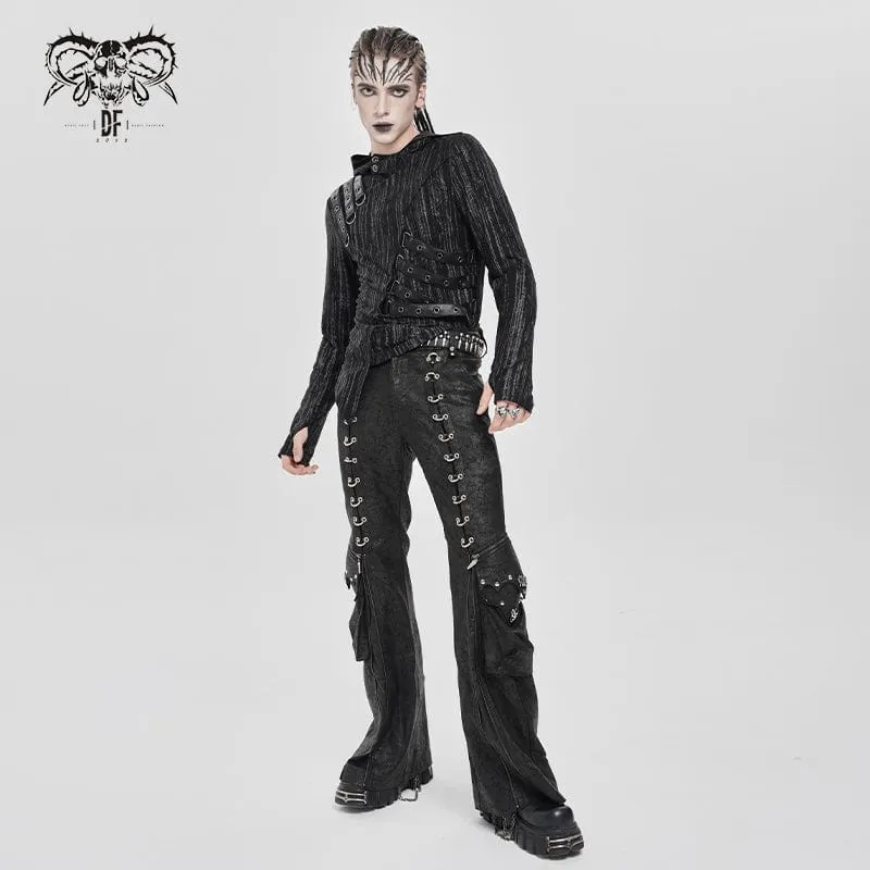 Herren-Kapuzenpullover mit Punk-Ösenriemen und unregelmäßigem Muster