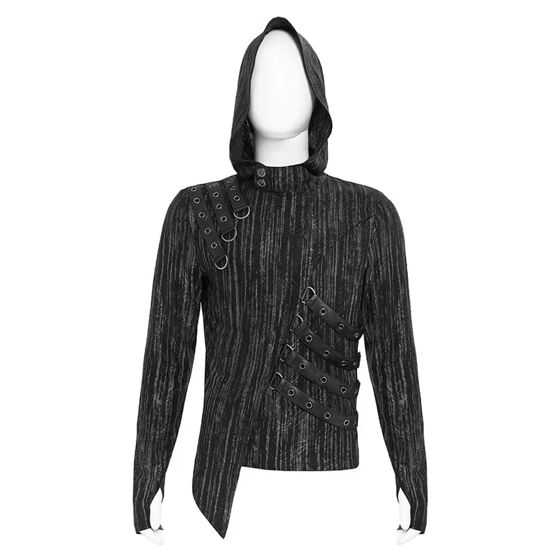 Herren-Kapuzenpullover mit Punk-Ösenriemen und unregelmäßigem Muster
