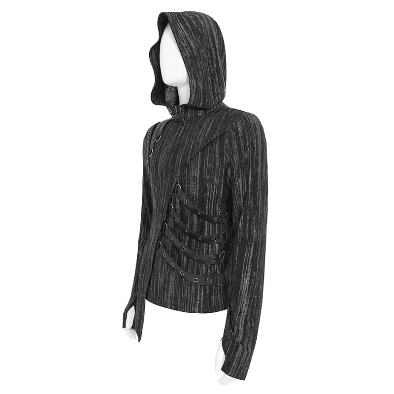 Herren-Kapuzenpullover mit Punk-Ösenriemen und unregelmäßigem Muster