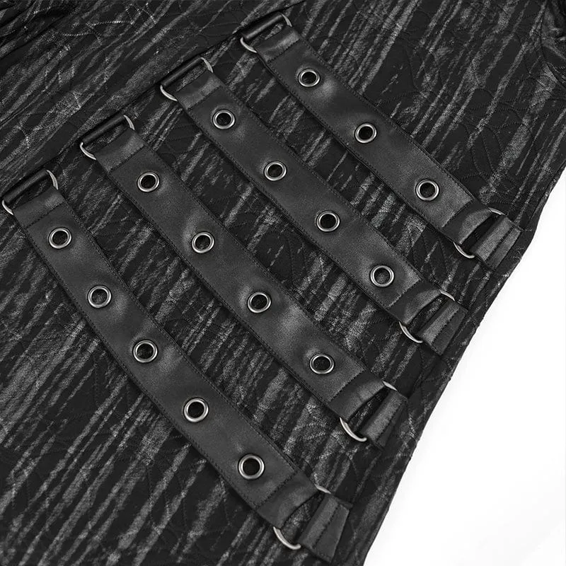 Herren-Kapuzenpullover mit Punk-Ösenriemen und unregelmäßigem Muster