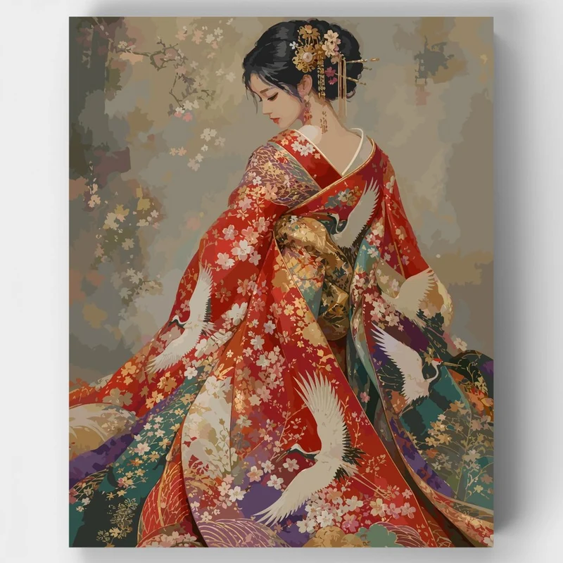 Crimson Crane Kimono - Paint by Numbers Kit