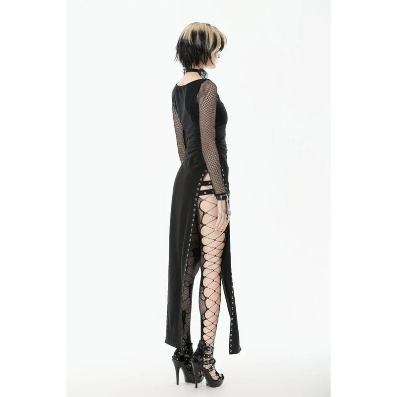 Damen Punk Schnallenriemen Mesh Splice Langarm Top