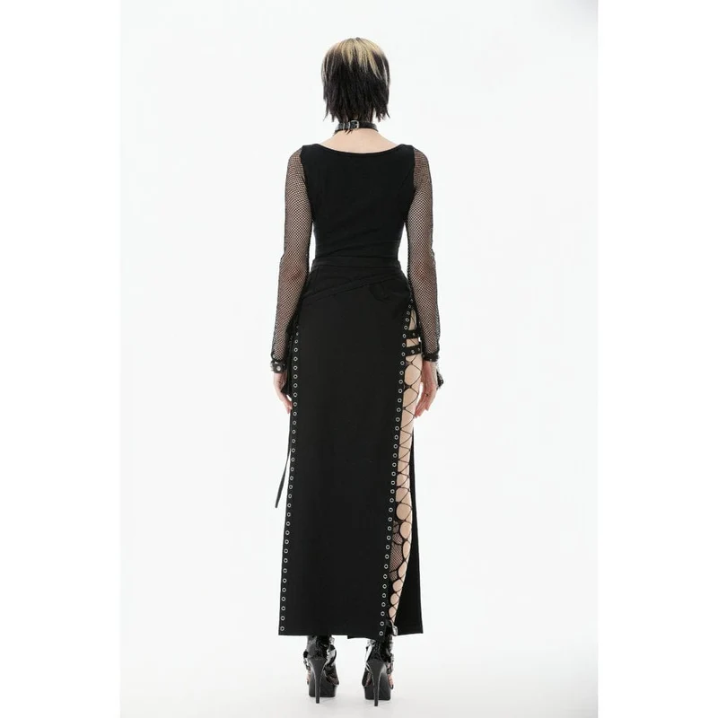 Damen Punk Schnallenriemen Mesh Splice Langarm Top