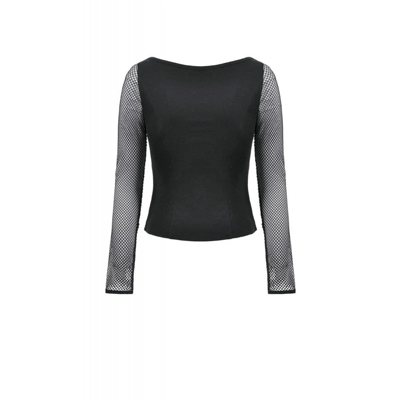 Damen Punk Schnallenriemen Mesh Splice Langarm Top