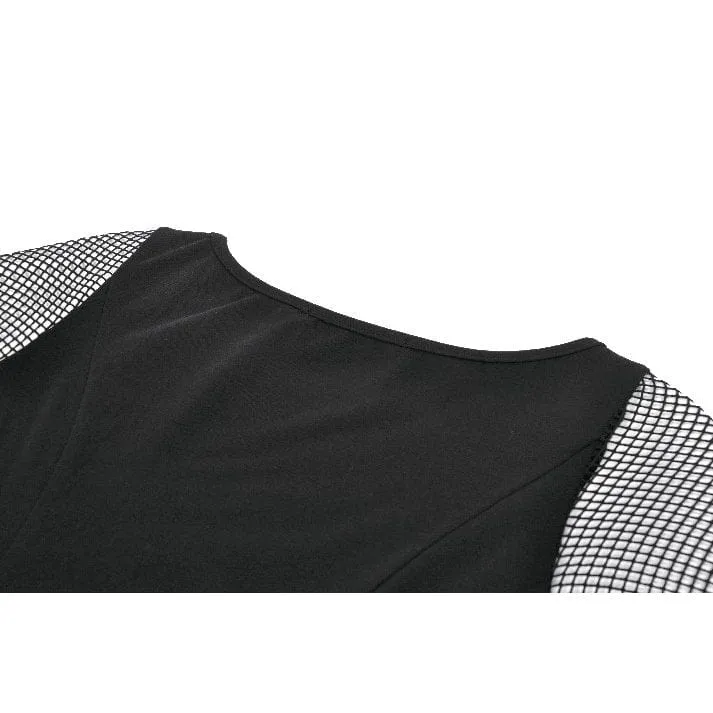 Damen Punk Schnallenriemen Mesh Splice Langarm Top
