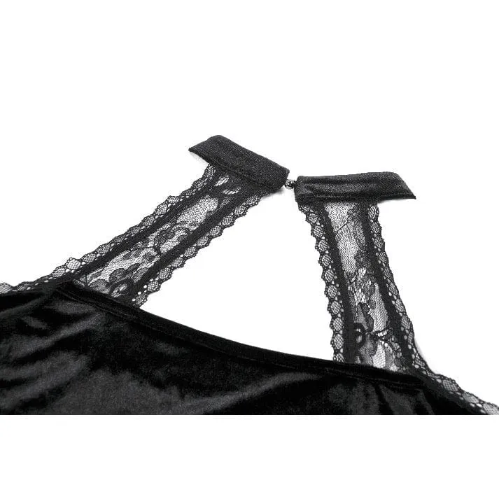 Gothic-Hemd mit Cutout und Neckholder und ausgestellten Ärmeln aus Samt für Damen