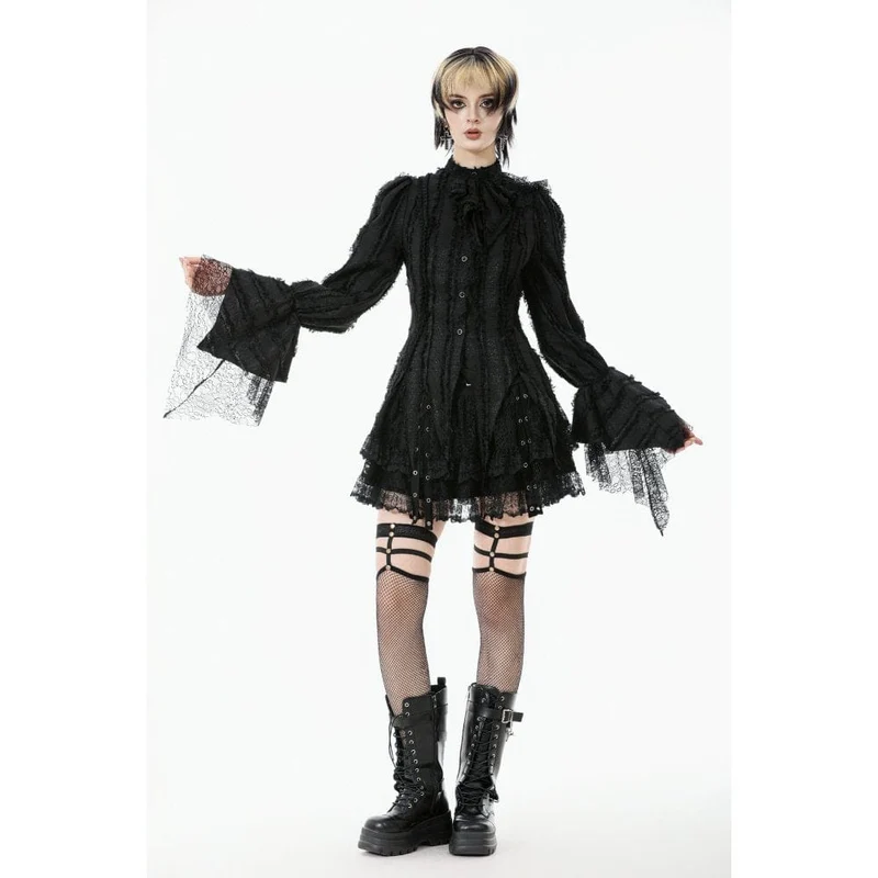 Gothic-Hemd mit unregelmäßigen, ungesäumten Puffärmeln für Damen