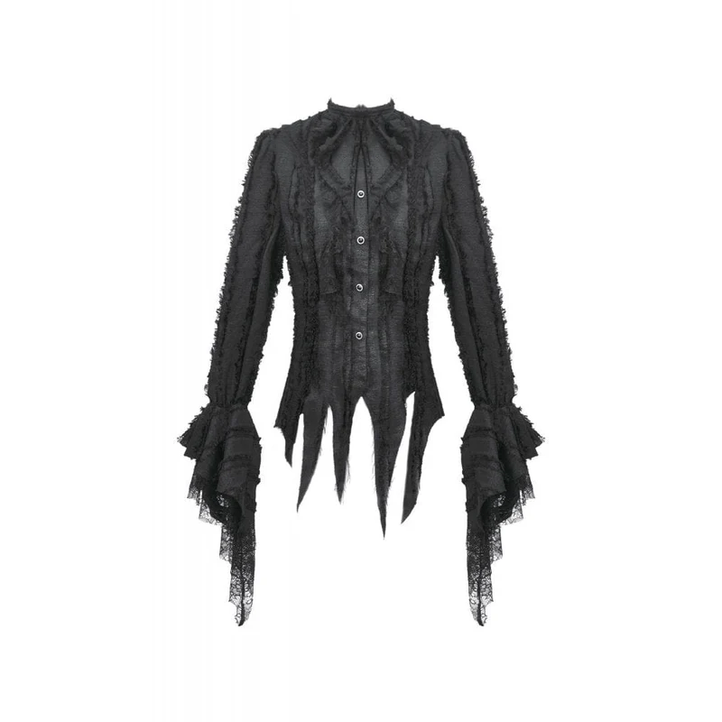 Gothic-Hemd mit unregelmäßigen, ungesäumten Puffärmeln für Damen