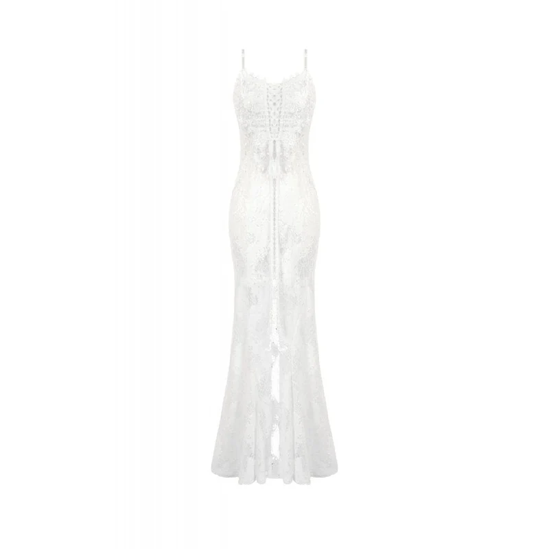 Weißes Gothic-Spitzenkleid mit Schnürung für Damen, Hochzeitskleid