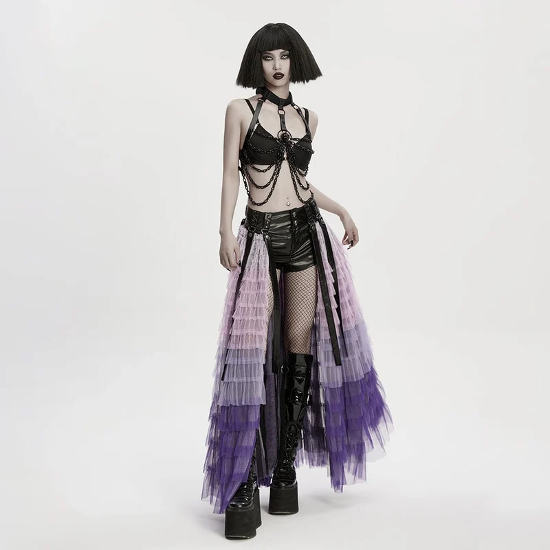 Damen Punk Totenkopf Neckholder Kette Körper Harness mit Abnehmbarem Batwing Knoten Schwarz