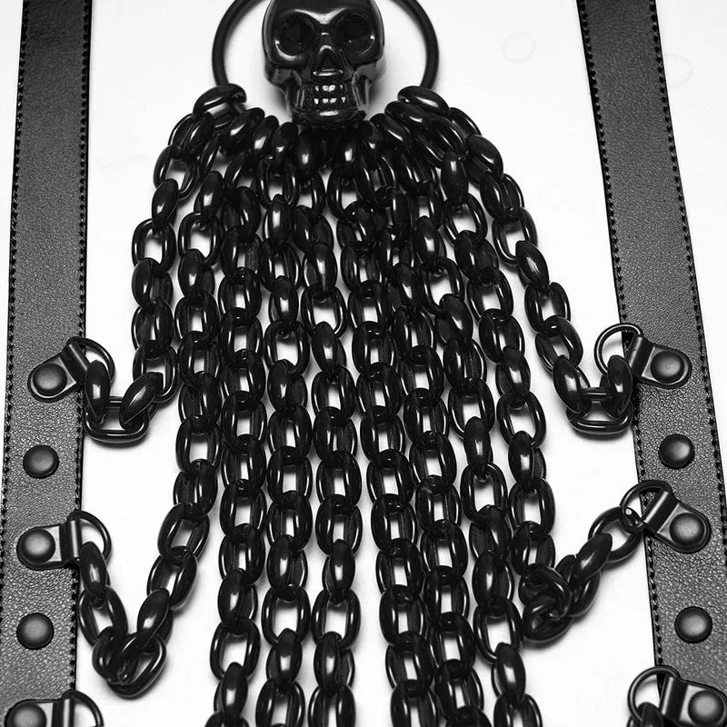 Damen Punk Totenkopf Neckholder Kette Körper Harness mit Abnehmbarem Batwing Knoten Schwarz