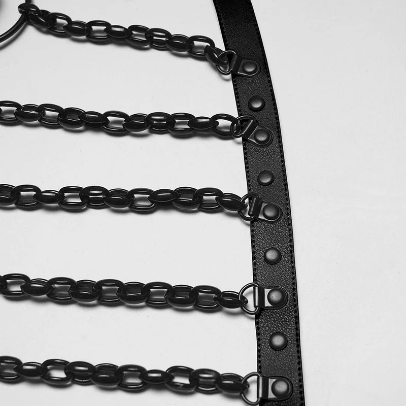 Damen Punk Totenkopf Neckholder Kette Körper Harness mit Abnehmbarem Batwing Knoten Schwarz