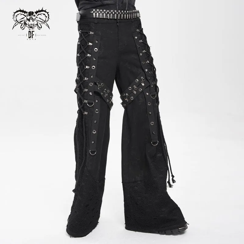 Herren Punk Ripped Mesh Splice Schnür-Baggy-Hose