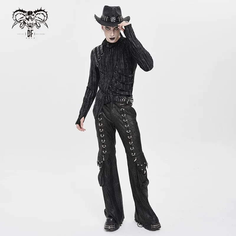 Herren Punk Ripped Mesh Splice Schnür-Baggy-Hose
