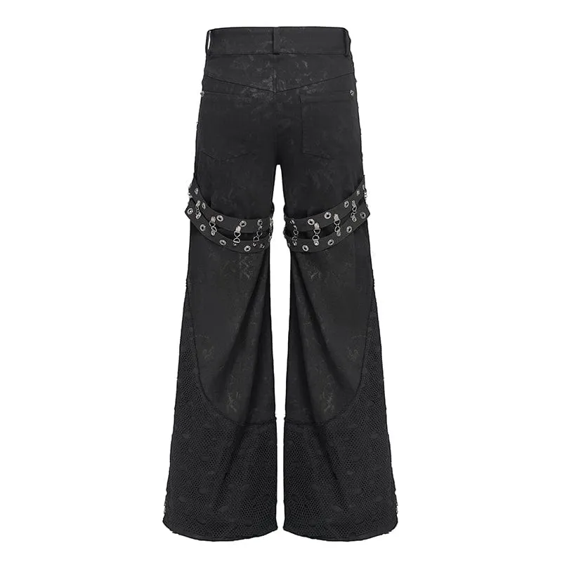 Herren Punk Ripped Mesh Splice Schnür-Baggy-Hose