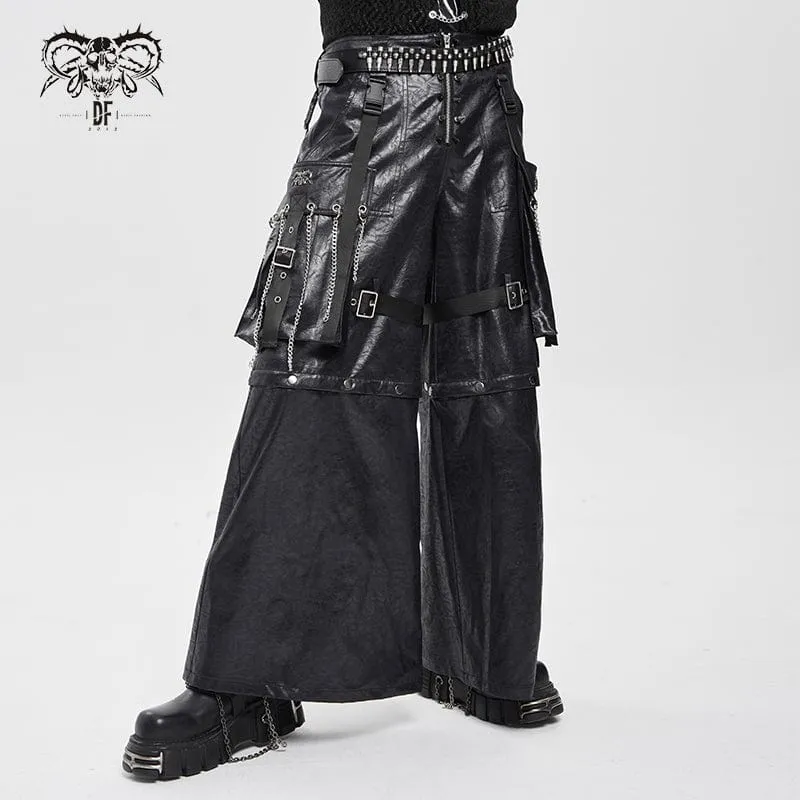Herren Punk Riemchenhose mit großen Taschen und Ketten