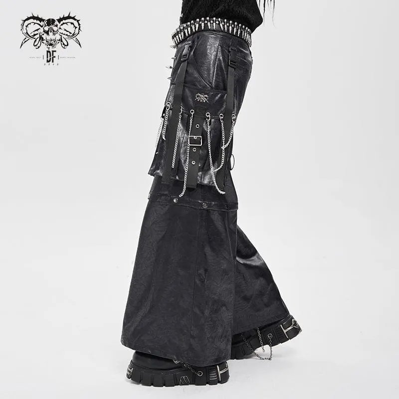 Herren Punk Riemchenhose mit großen Taschen und Ketten