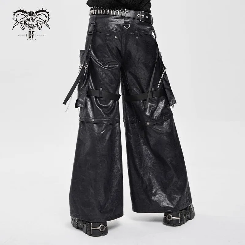 Herren Punk Riemchenhose mit großen Taschen und Ketten