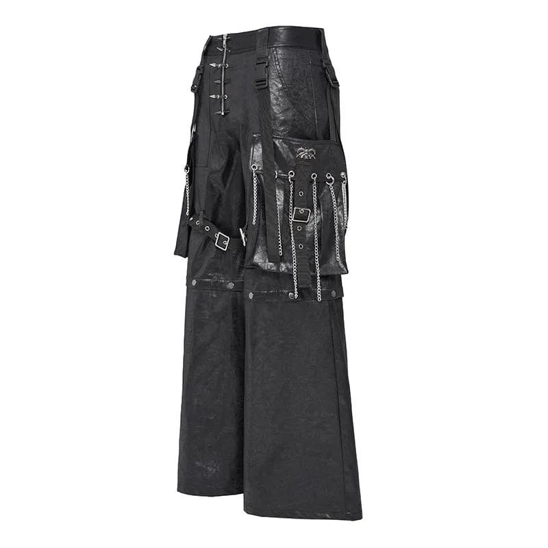 Herren Punk Riemchenhose mit großen Taschen und Ketten