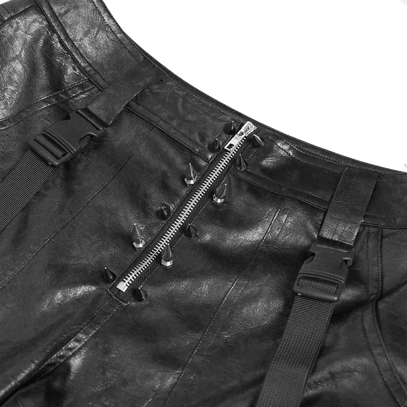 Herren Punk Riemchenhose mit großen Taschen und Ketten