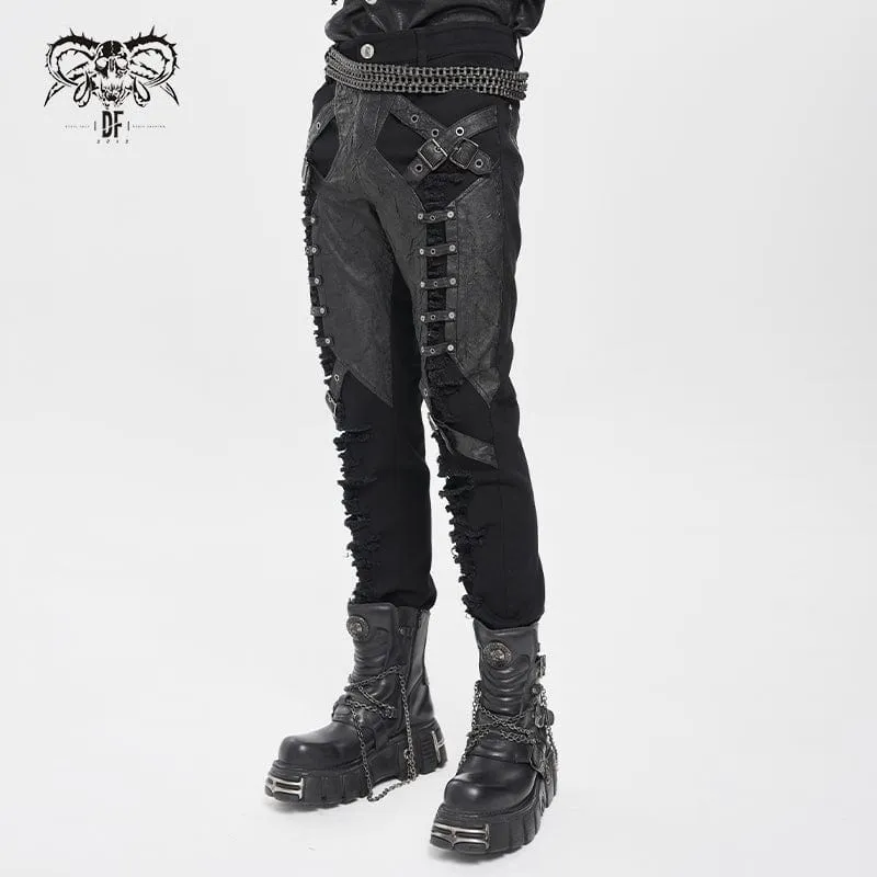 Zerrissene Punk-Hose mit Schnallenriemen für Herren