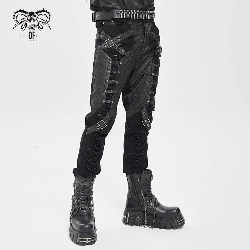 Zerrissene Punk-Hose mit Schnallenriemen für Herren