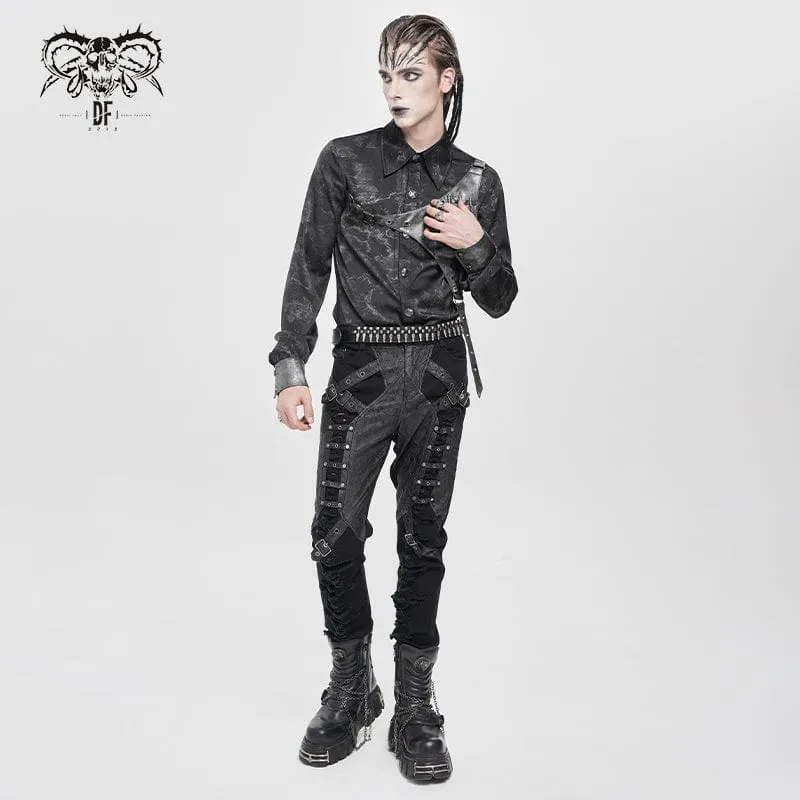 Zerrissene Punk-Hose mit Schnallenriemen für Herren