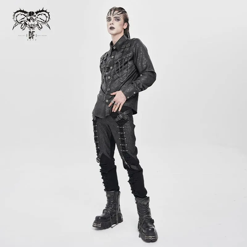 Zerrissene Punk-Hose mit Schnallenriemen für Herren