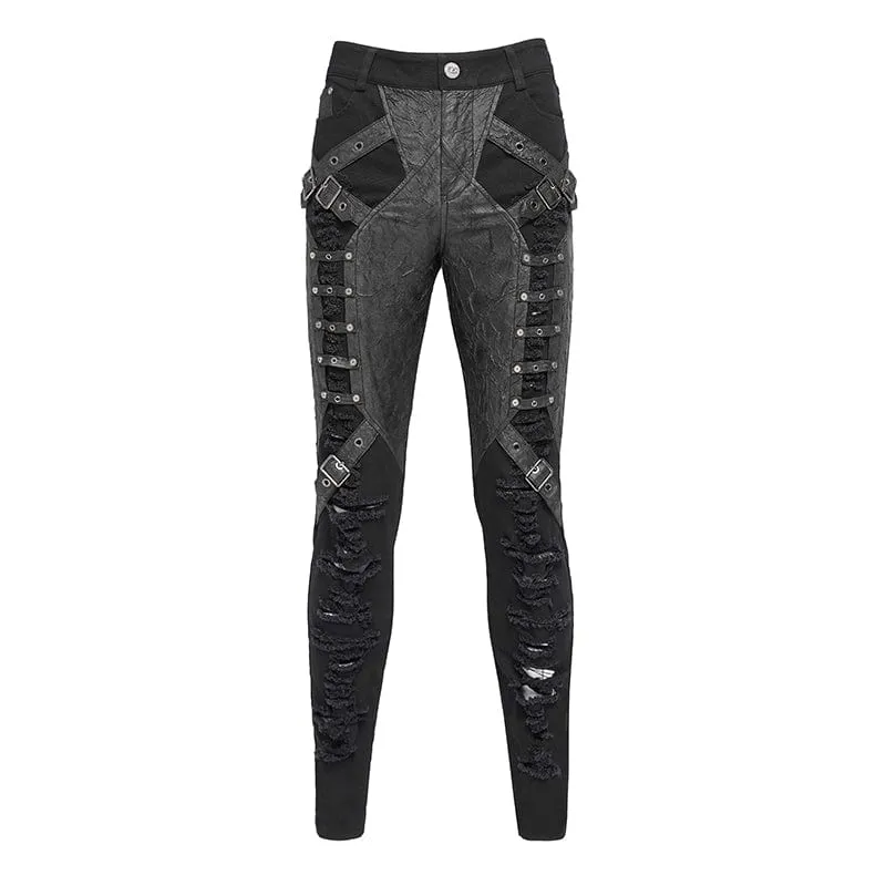 Zerrissene Punk-Hose mit Schnallenriemen für Herren