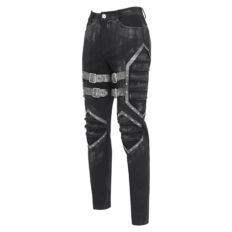 Herren-Plisseehose mit Punk-Schnallenriemen