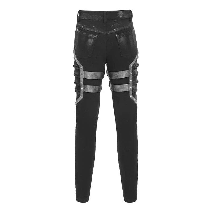 Herren-Plisseehose mit Punk-Schnallenriemen
