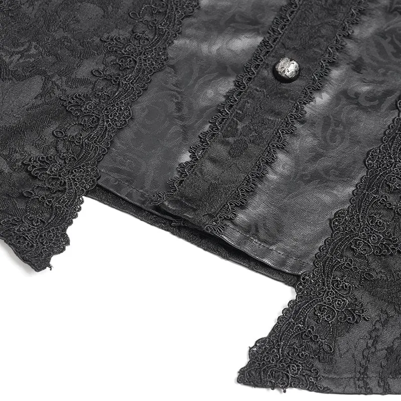 Herren Gothic Blumendruck Stehkragen Laterne Ärmel Hemd Schwarz