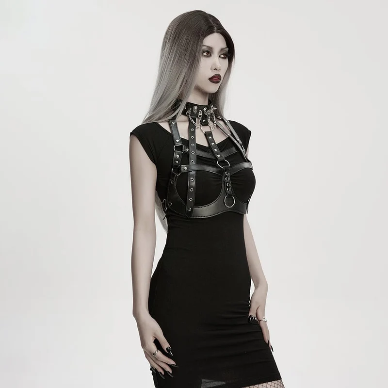Damen Punk Totenkopf & Nieten Hohl-out Kunstleder Body Harness
