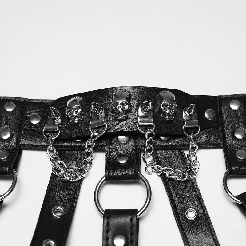 Damen Punk Totenkopf & Nieten Hohl-out Kunstleder Body Harness