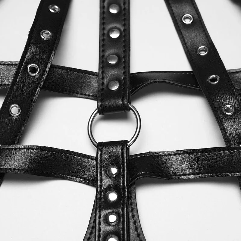 Damen Punk Totenkopf & Nieten Hohl-out Kunstleder Body Harness