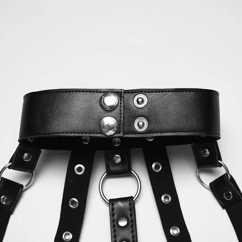 Damen Punk Totenkopf & Nieten Hohl-out Kunstleder Body Harness