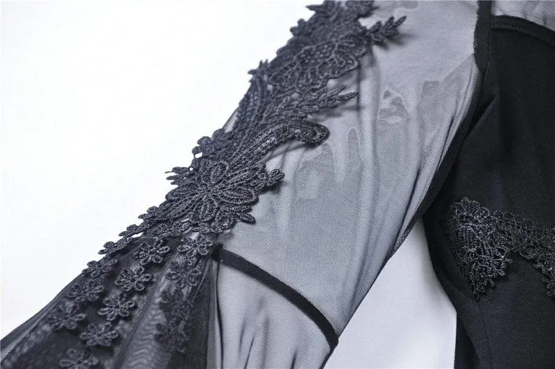 Gothic-Tops mit Schmetterlingsärmeln und Schnürung für Damen mit unregelmäßigem Saum