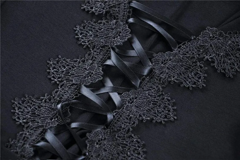 Gothic-Tops mit Schmetterlingsärmeln und Schnürung für Damen mit unregelmäßigem Saum