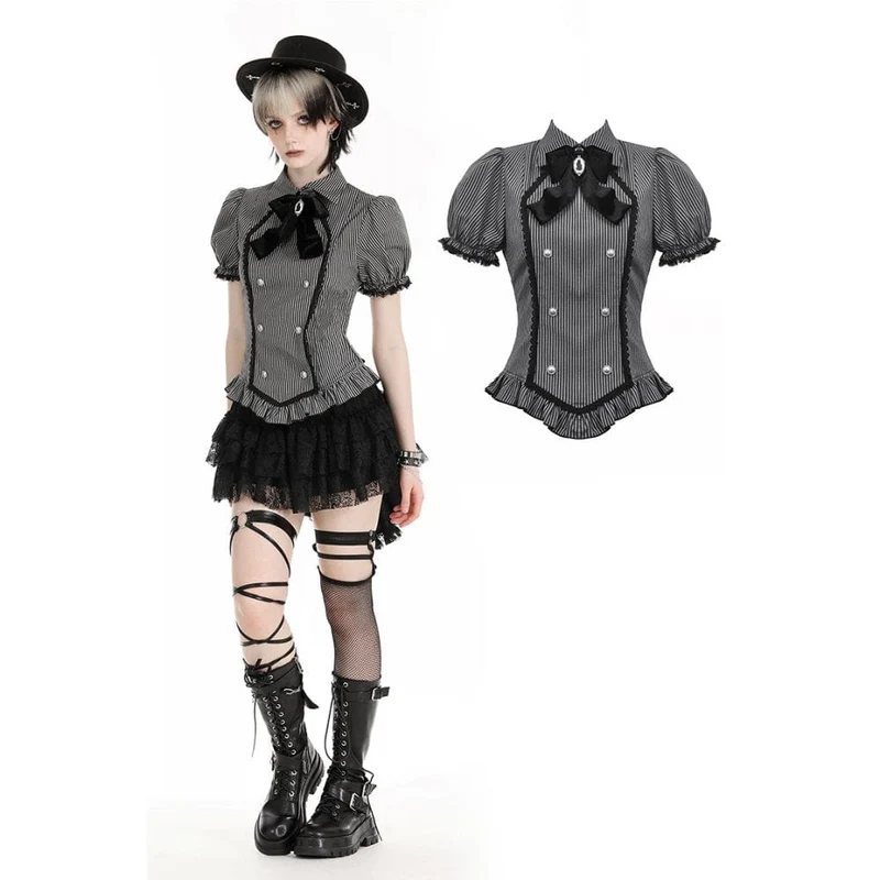 Gestreiftes Gothic-Hemd mit Puffärmeln für Damen