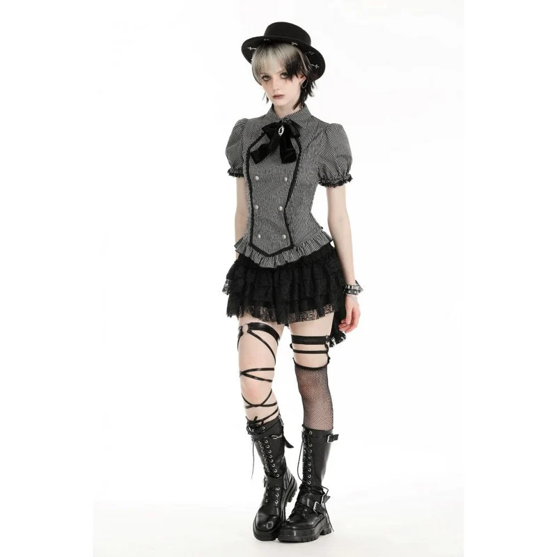 Gestreiftes Gothic-Hemd mit Puffärmeln für Damen