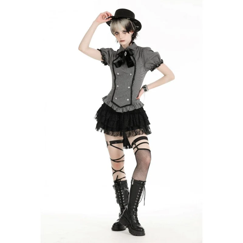 Gestreiftes Gothic-Hemd mit Puffärmeln für Damen