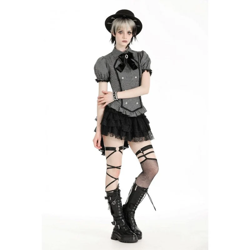 Gestreiftes Gothic-Hemd mit Puffärmeln für Damen