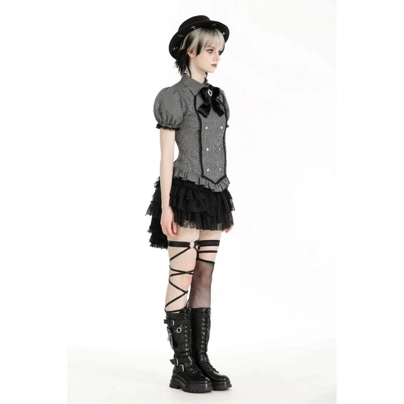 Gestreiftes Gothic-Hemd mit Puffärmeln für Damen