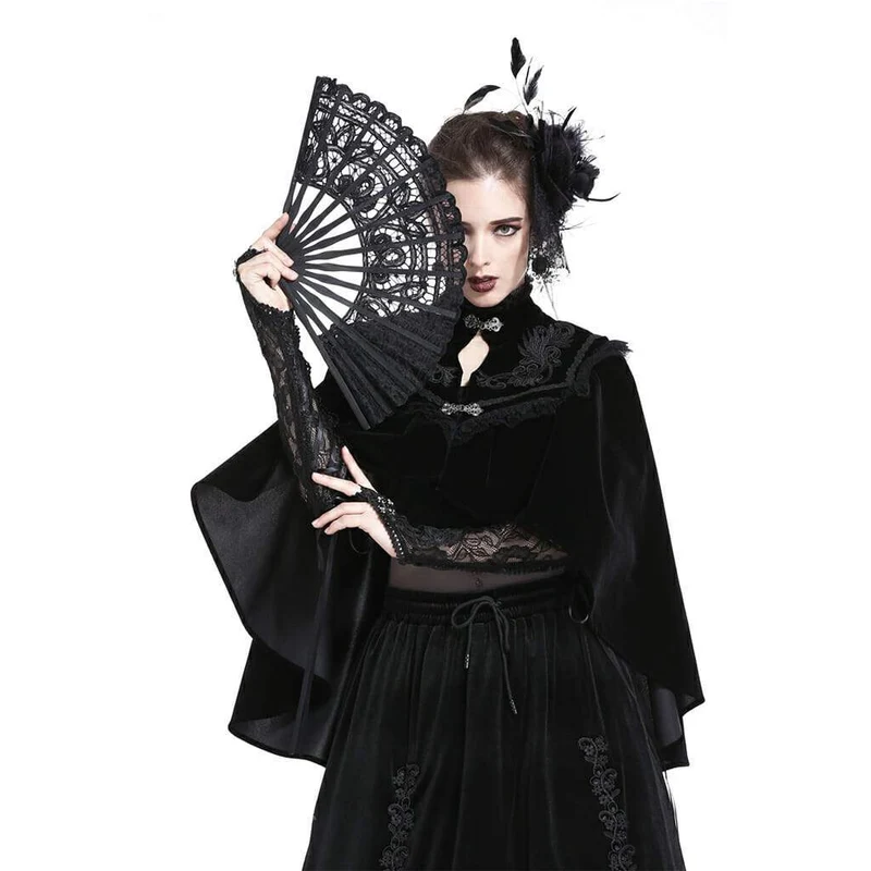 Damen Zarte Goth Style Black Lace Fan