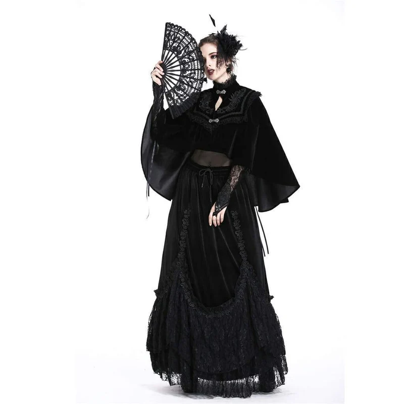 Damen Zarte Goth Style Black Lace Fan